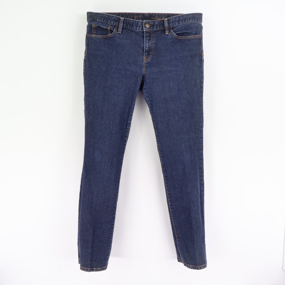 LOFT Skinny Jeans Modern Slim Fit Womens Size 12 Blue Dark Wash Denim Mid‎ Rise